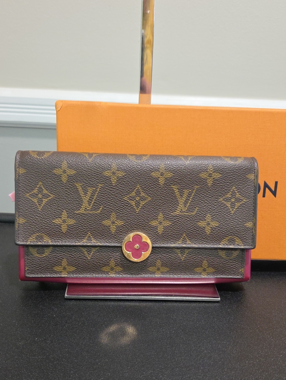 Louis Vuitton Flore Long Monogram Canvas with Pink Trim and Gold-Tone Clasp- COA